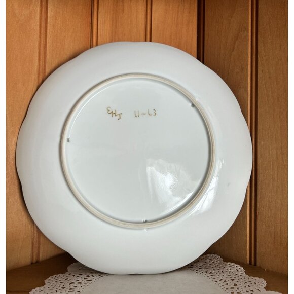 Antique Hand-Painted Porcelain Cake Plate Scalloped Edge Violet Floral Victorian - Picture 3 of 5